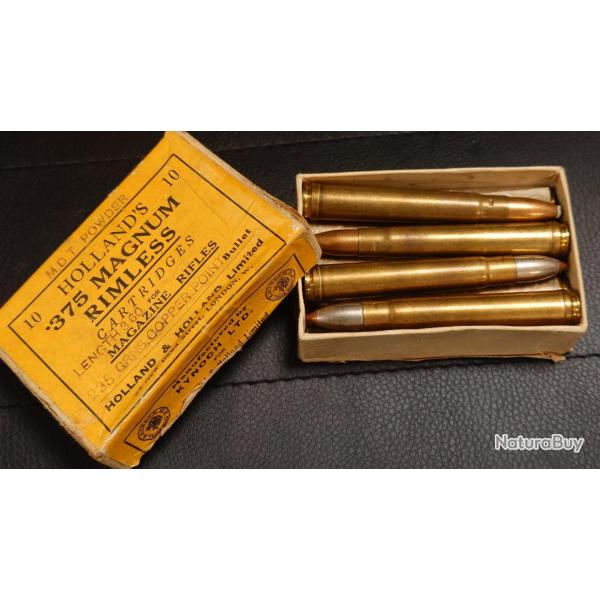 375 H&H HOLLAND HOLLAND LONDON 375 MAGNUM RIMELESS MUNITION BOITES CARTON 8 CARTOUCHES 235grains Tr�