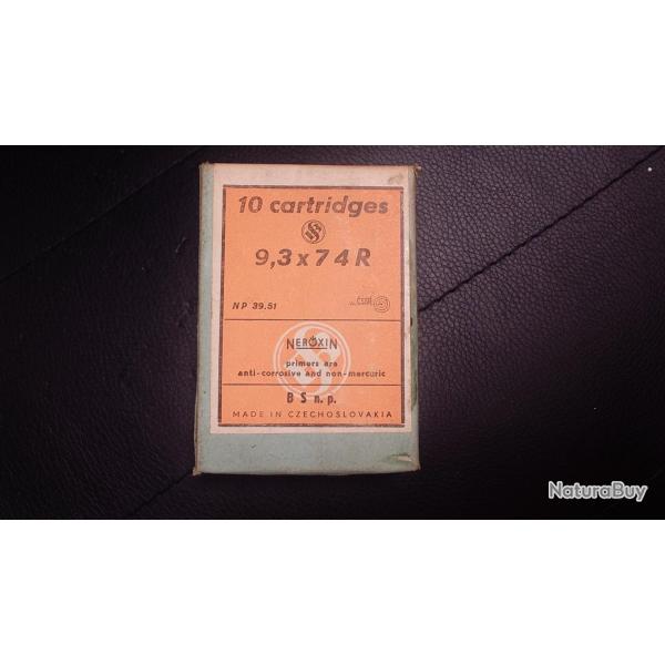 9,3x74R 10 CARTOUCHES BOITE CARTON ANCIENNE FABRICATION 1977 TCHEQUE NEROXIN SOFT POINT 18.5g SM-5 3