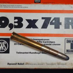 9,3x74R 20 CARTOUCHES BOITE CARTON ANCIENNE RWS MANTEL SINOXID SOFT POINT 18.5g 285 GRAINS Tr&egrave;s bon 
