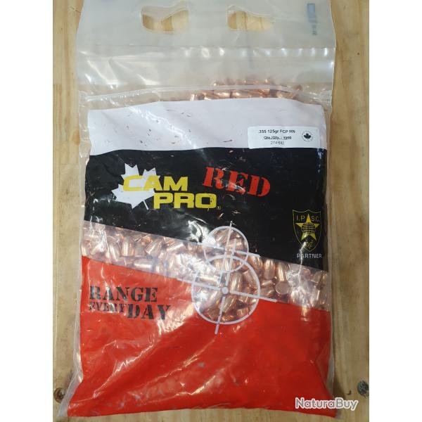 pack CAM PRO s�rie RED de 1.000 balles en plomb cuivr� 9 mm / .355  FCP RN de 125 grains