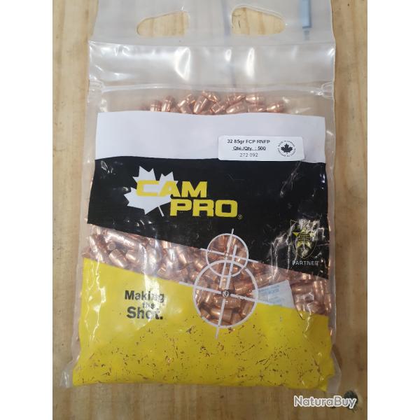 pack CAM PRO de 500 balles en plomb cuivr� de calibre 32 S&W ( .312 / 7,93 )  FCP RNFP de 85 grains