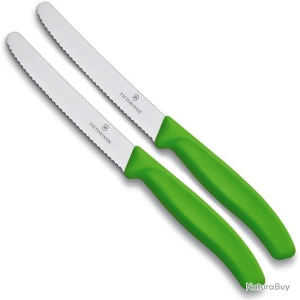 Victorinox 6.7836.L114 Couteau � tomates Swiss Classic, dent�, vert, 11 cm, 2 Pcs