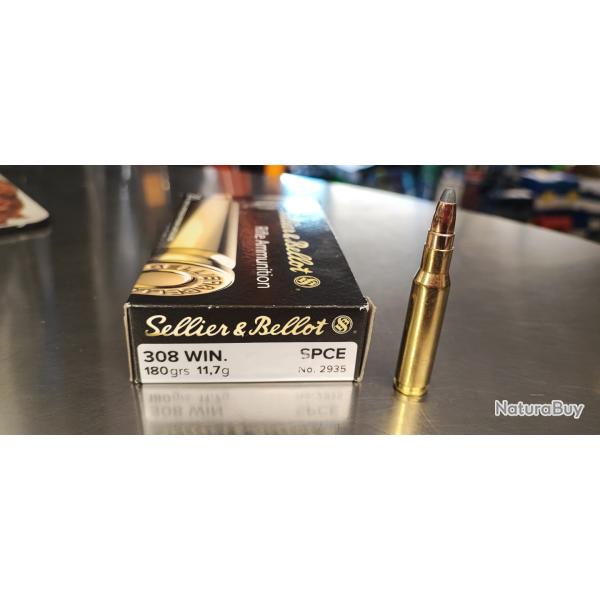 20 MUNITIONS SELLIER & BELLOT - 308 WIN SPCE - 180GRS, 11.7G  NEUF