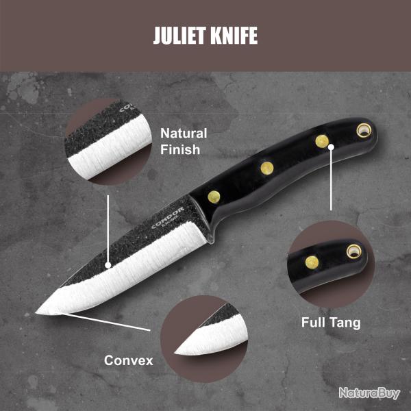 Couteau Condor Juliet Lame Acier 440C Manche Micarta Etui Cuir Made Salvador CTK106042SS