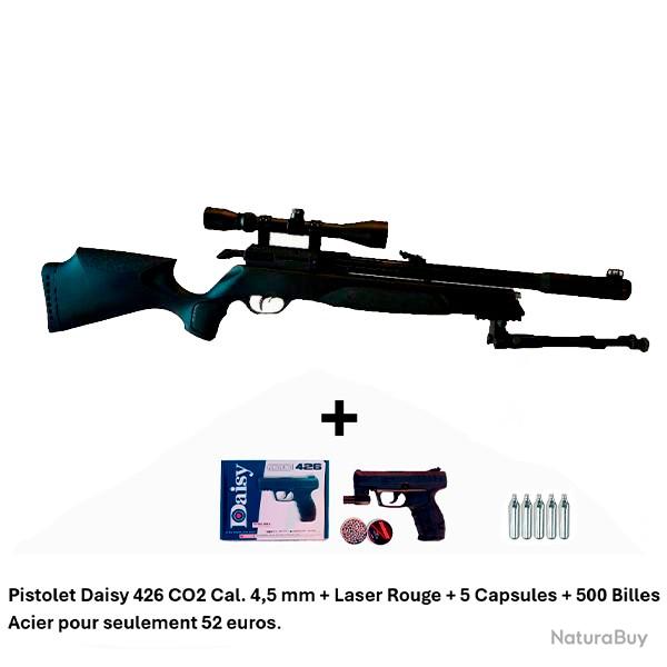 PACK-3 ! Carabine Arrow Gamo 4,5 mm + 3-9 x 40 + Pistolet Daisy 426 + 500 billes en acier + 5 CO2