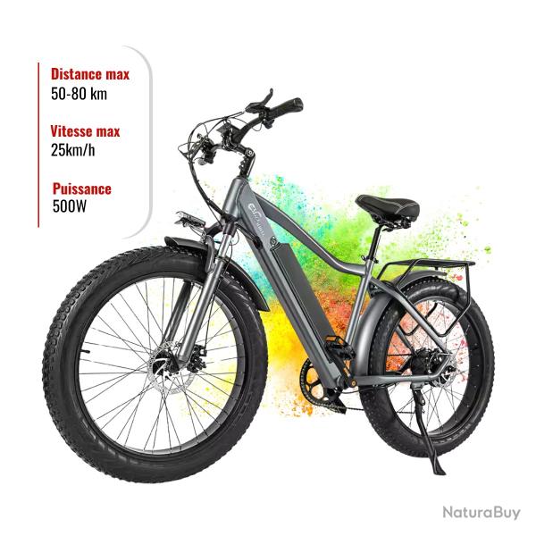 Vlo lectrique Adulte 26" Fat Bike 48V 17Ah, 7 Vitesses, 60km d'Autonomie - Promo