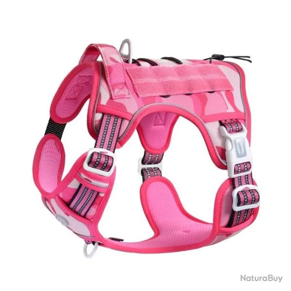 Harnais de Chien Anti Traction Tactique Respirant R�glable Facile � Mettre pour Moyen Grand Rose