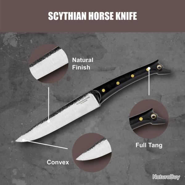 Couteau Condor Scythian Horse Lame Scythe Acier 14C28N Manche Micarta Etui Cuir Salvador CTK106165SK