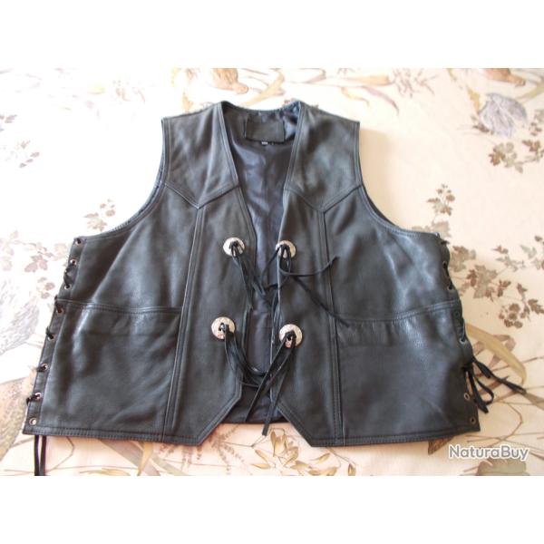 Gilet cuir jaquette ( Jackette )  BIKER      Taille XL    avec Conchos #2
