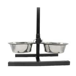 Mangeoire chien sur pied r&eacute;glable + 2 gamelles &Oslash; de 19 cm