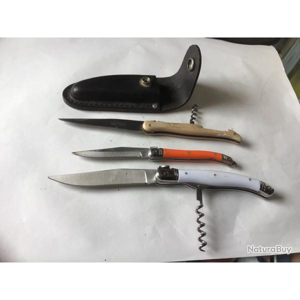 VENDU PAR LE-CUIRASSIER LOT N�. 2 DE TROIS COUTEAUX PLIANT LAGUIOLE +1 �TUI