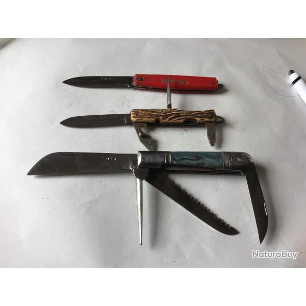 VENDU PAR LE-CUIRASSIER LOT N� 3 DE TROIS COUTEAUX PLIANT PRADEL