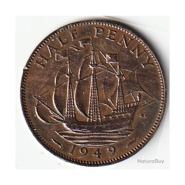 Pi�ce de Monnaie Angleterre 1/2 penny - George VI sans "IND:IMP." 1949