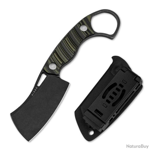 Couteau Kizer Little Rhino Cleaver Lame Black Acier D2 Manche G10 Noir/Vert Etui Kydex KI1065A3