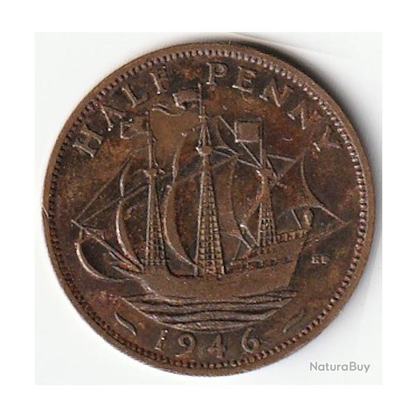 Pi�ce de Monnaie Angleterre 1/2 penny - George VI avec "IND:IMP." 1946