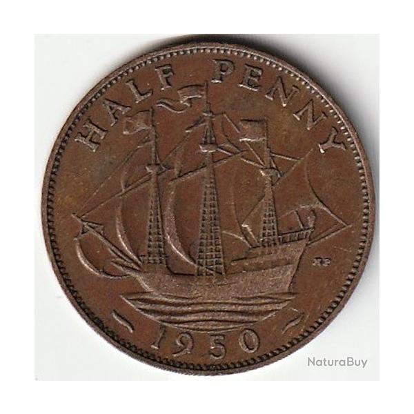Pi�ce de Monnaie Angleterre 1/2 penny - George VI sans "IND:IMP." 1950
