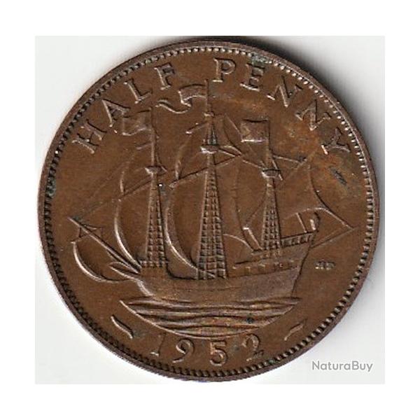 Pi�ce de Monnaie Angleterre 1/2 penny - George VI sans "IND:IMP." 1952