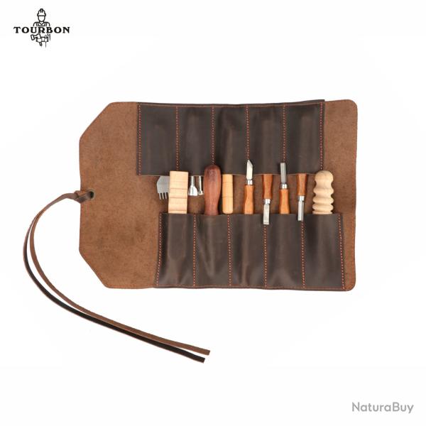 Tourbon-Sac enroulable pour outils en cuir, 10 fentes