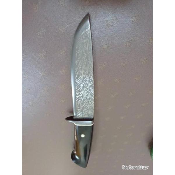 Couteau forg� Jean Paul Sire damas barreaux motif explosion manche en phacoch�re �b�ne