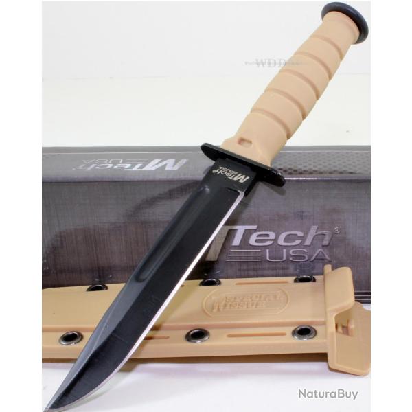 Couteau de Cou Tactical Desert Tan MTECH Lame Acier 440 Etui ABS Manche Caoutchouc