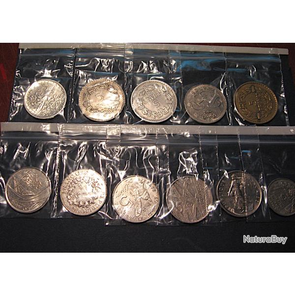 lot de 11 pieces de 5 francs  differentes  (republique fran�aise + Monaco)