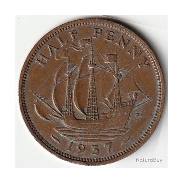 Pi�ce de Monnaie Angleterre 1/2 penny - George VI Avec "IND:IMP." 1937