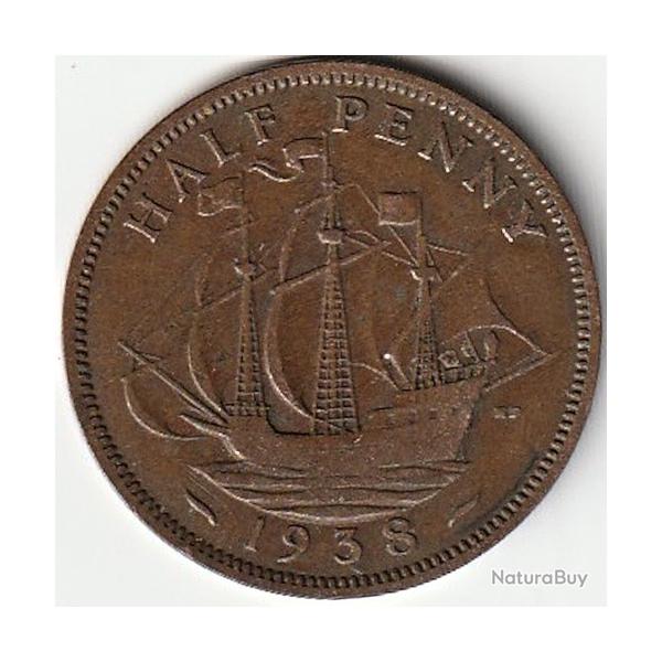 Pi�ce de Monnaie Angleterre 1/2 penny - George VI Avec "IND:IMP." 1938