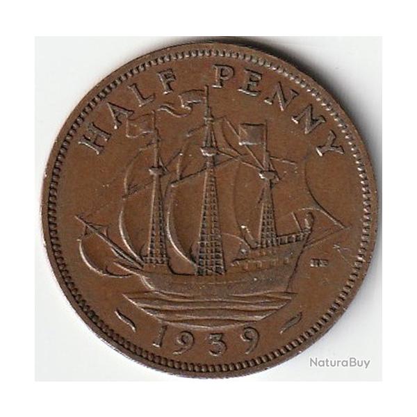 Pi�ce de Monnaie Angleterre 1/2 penny - George VI Avec "IND:IMP." 1939