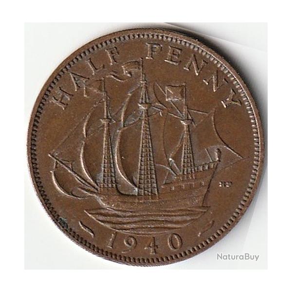 Pi�ce de Monnaie Angleterre 1/2 penny - George VI Avec "IND:IMP." 1940
