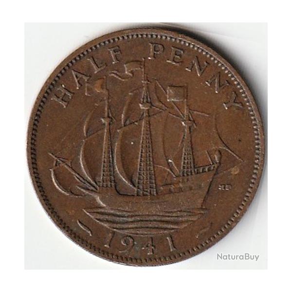 Pi�ce de Monnaie Angleterre 1/2 penny - George VI Avec "IND:IMP." 1941