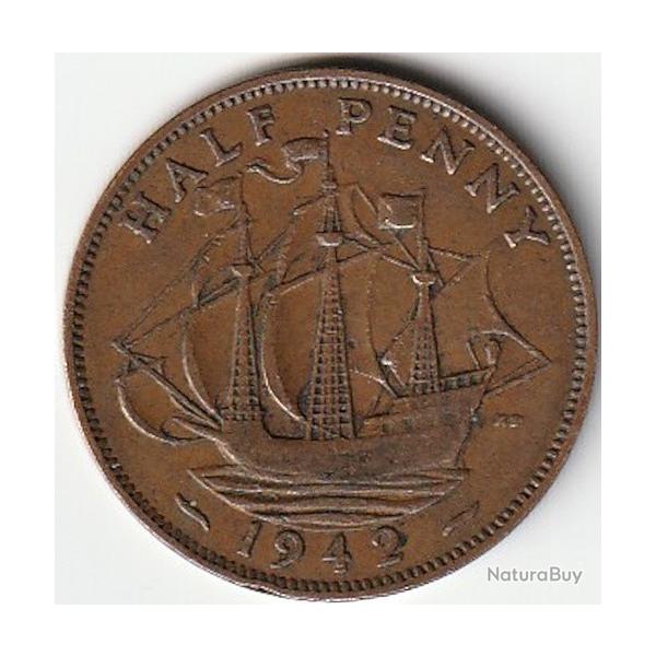 Pi�ce de Monnaie Angleterre 1/2 penny - George VI Avec "IND:IMP." 1942