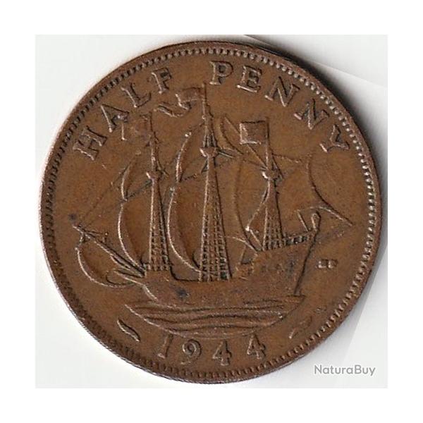 Pi�ce de Monnaie Angleterre 1/2 penny - George VI Avec "IND:IMP." 1944