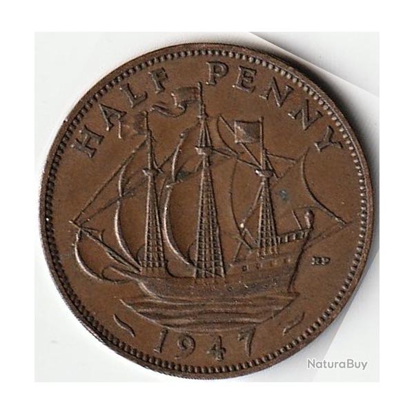 Pi�ce de Monnaie Angleterre 1/2 penny - George VI Avec "IND:IMP." 1947