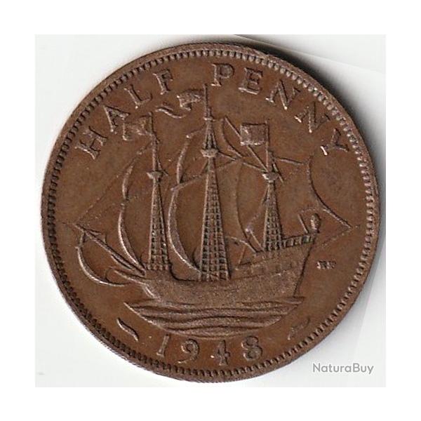 Pi�ce de Monnaie Angleterre 1/2 penny - George VI Avec "IND:IMP." 1948