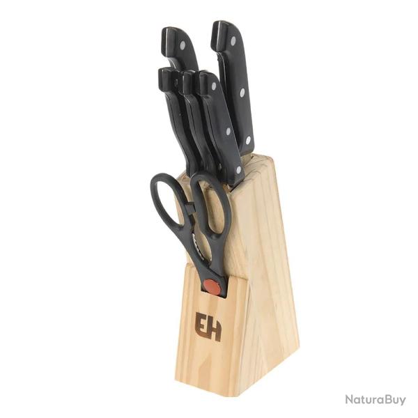 Bloc 5 Couteaux acier inoxydable + 1 ciseaux