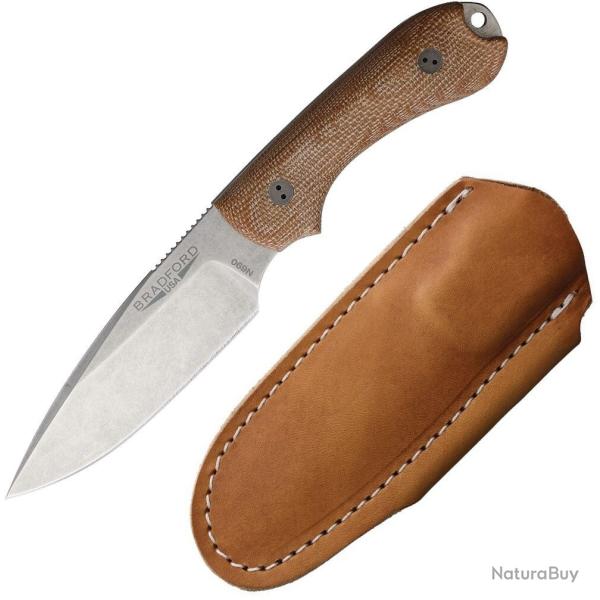 Couteau Bradford Knives Guardian 3 Lame Acier N690 Manche Micarta Natural Etui Cuir USA BRAD3FE104