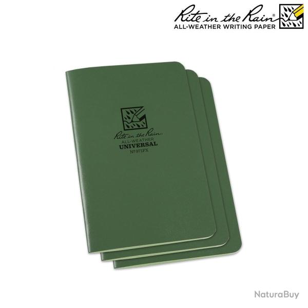 PACK DE 3 CARNETS RITE IN THE RAIN 48 PAGES, RELIURE LATERAL AGRAFEE 11.7X17.7 VERT