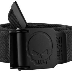 CEINTURE NOIRE BOUCLE TETE DE MORT 4CM X 130CM