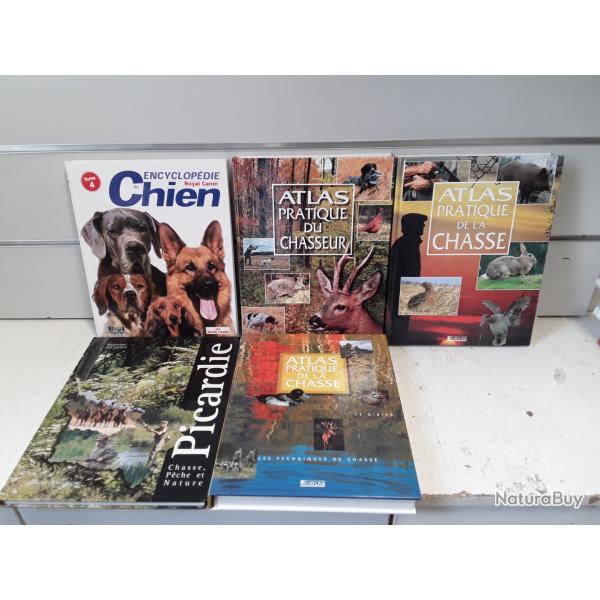 Lot de 5 livres de chasse atlas, royal canin, picardie
