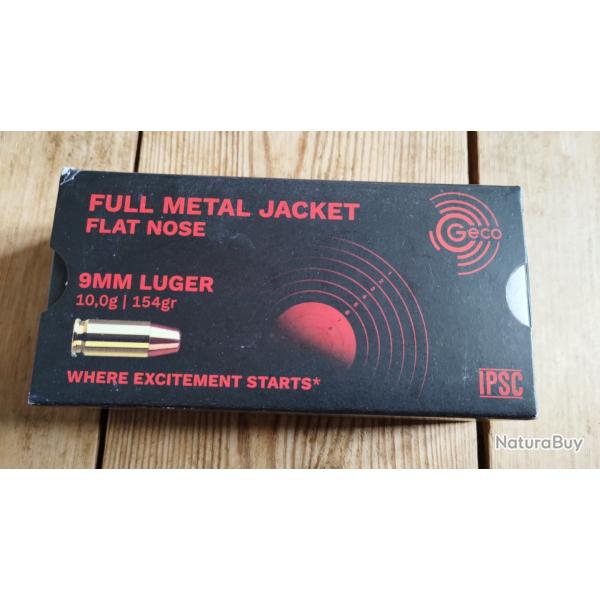 9mm luger GECO fmj flat head sub-sonic 154gr bte 50