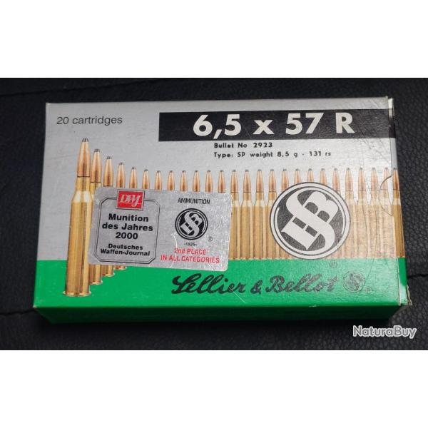 6,5X57R BOITE DE 20 CARTOUCHES SELLIER BELLOT SOFT POINT 8.5G / 131 GRAINS CALIBRE 6,5 X 57 R Catego