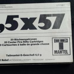 6,5X57 BOITE DE 20 CARTOUCHES RWS T MANTEL SOFT POINT 6G / 93 GRAINS CALIBRE 6,5 X 57 Categorie C Ne