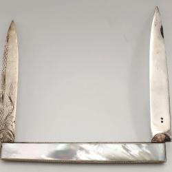 COUTEAU PLIANT DE LUXE LANGRES XVIII&egrave;me ARGENT ET NACRE - J.B BERGER A LANGRES Collection France Tr&egrave;