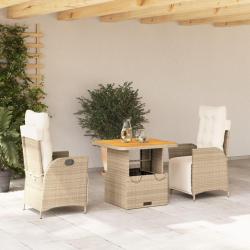 Ensemble &agrave; manger de jardin et coussins 3 pcs Beige poly rotin