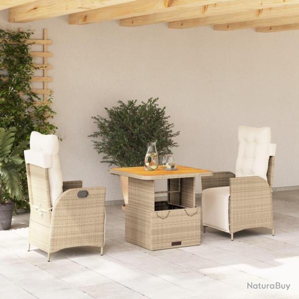 Ensemble � manger de jardin et coussins 3 pcs Beige poly rotin