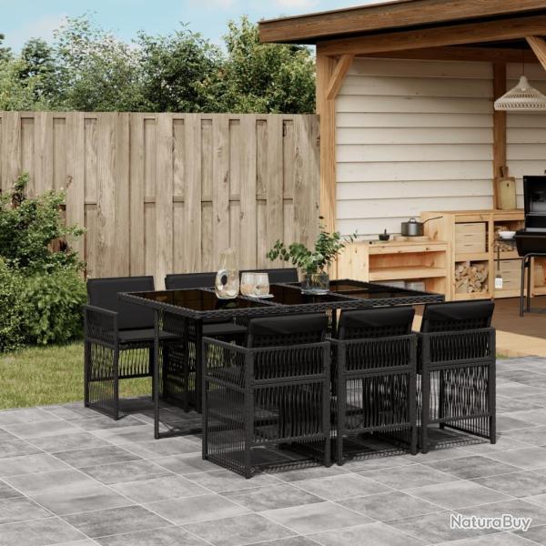 Ensemble � manger de jardin coussins 7pcs Noir R�sine tress�e