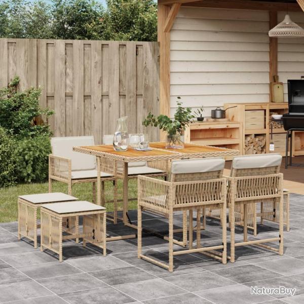 Ensemble � manger de jardin et coussins 9 pcs beige Poly rotin