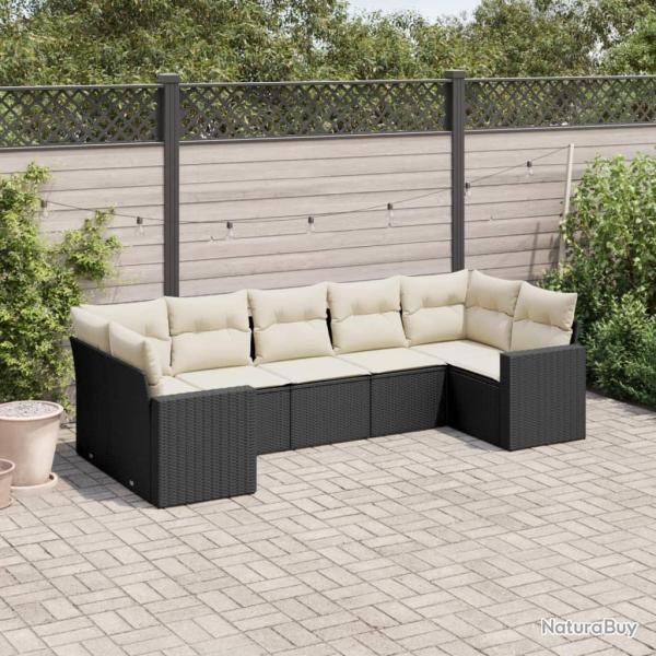 Salon de jardin 7 pcs avec coussins noir r�sine tress�e