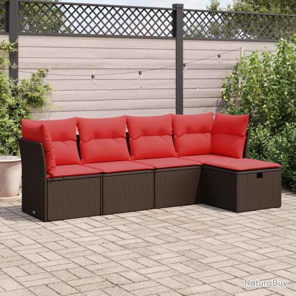 Salon de jardin avec coussins 5 pcs marron r�sine tress�e