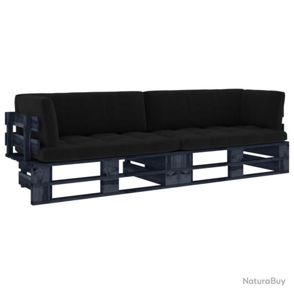 Canap� palette 2 places avec coussins Pin impr�gn� de noir